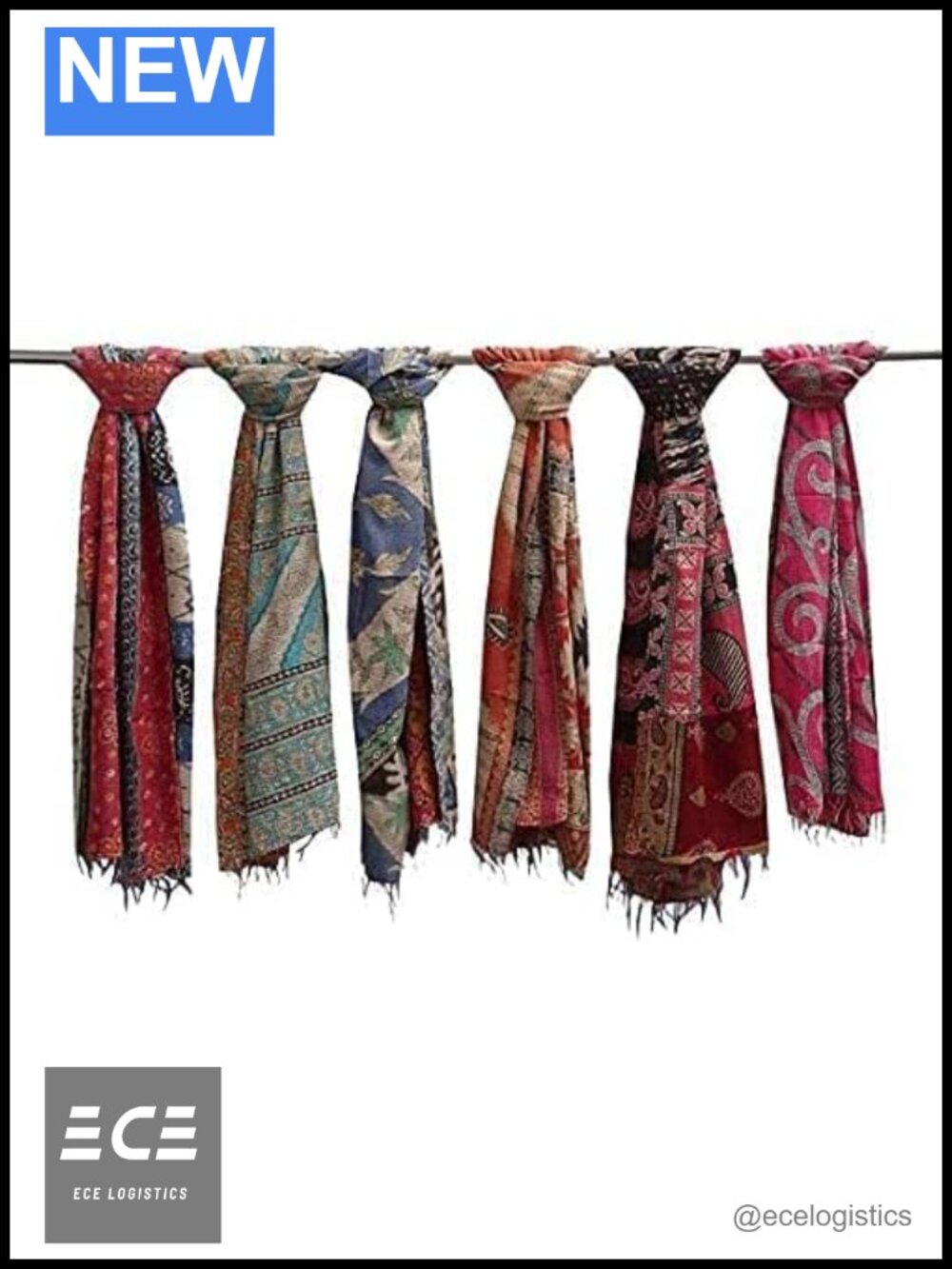 Cotton Kantha Reversible Scarf Wrap Shawl Fringed Watercolor Gift